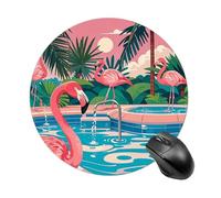 Tappetino per mouse con fenicottero e piscina, piccolo tappetino per mouse con base in gomma antiscivolo, comodo tappetino per mouse da gioco, rotondo, impermeabile, per ufficio, casa, computer, 19 x