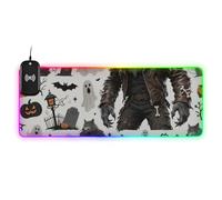 Tappetino per mouse con filo di ricarica e mouse per tastiera e mouse, motivo Halloween grigio fresco lupo di mannaro