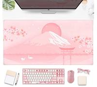 Tappetino per mouse con fiori di ciliegio, tappetino da scrivania kawaii rosa, giapponese pastello Sakura grande anime Gaming tappetino per mouse XXL, grazioso supporto estetico Fuji Giappone,