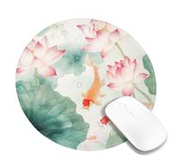 Tappetino per mouse con fiori di ninfea e carpa, design ad acquerello verde pesca per la stagione primaverile, elegante ed elegante tappetino per computer per uso domestico e ufficio, tappetino per
