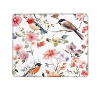Tappetino per mouse con fiori e uccellini, tappetino per mouse da gioco con bordi cuciti, base in gomma antiscivolo, tappetino per mouse per PC portatile, 26 x 21 cm
