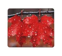 Tappetino per mouse con foglie d'acero rosso e rugiada, per ufficio, studio e gioco, con forte adesione e superficie spessa e confortevole