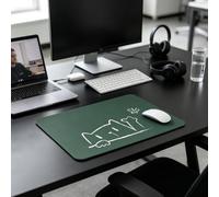 Tappetino per mouse con gatto verde scuro, tappetino per computer dal | Tampone arrotondato di uso del tessuto, stampa animale semplice di schizzo del contorno, stuoia piana per il posizionamento