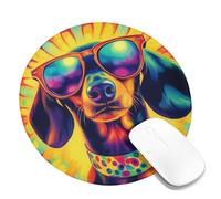 Tappetino per mouse con grafica a forma di cane bassotto colorato, design retrò funky per divertimento estivo, ideale per casa e ufficio, per giocare a casa, rotondo, 20,3 x 20,3 cm
