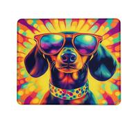 Tappetino per mouse con grafica a forma di cane bassotto colorato, design retrò funky per divertimento estivo, ideale per casa e ufficio, gioco quadrato, 20,3 x 25,4 cm