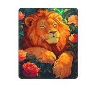 Tappetino per mouse con leone a riposo tra i fiori, lavabile, con base in gomma antiscivolo, ideale per il gaming e la casa.