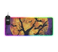 Tappetino per mouse con luna e pipistrelli arancioni e gialli con filo di ricarica luminoso carino Big Rest 89,9 x 40 cm grande tappetino per mouse