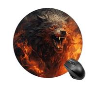 Tappetino per mouse con lupo selvatico nel fuoco, piccolo tappetino per mouse con base in gomma antiscivolo, comodo tappetino per mouse da gioco, rotondo, impermeabile, per ufficio, casa, computer, 19