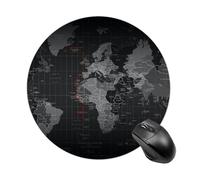 Tappetino per mouse con mappa del mondo nera, rotondo, antiscivolo, impermeabile, con base in gomma, carino per lavoro, ufficio, casa, gioco, laptop, uomini e donne, piccole dimensioni, 7,8 x 7,8 poll