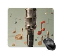 Tappetino per mouse con microfono con nota musicale con bordo cucito, panno lavabile, tappetino per mouse in gomma antiscivolo, design perfetto per giochi, laptop, lavoro in ufficio
