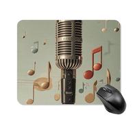 Tappetino per mouse con microfono con nota musicale con bordo cucito, panno lavabile, tappetino per mouse in gomma antiscivolo, design perfetto per giochi, laptop, lavoro in ufficio