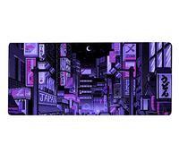 Tappetino per mouse con motivo anime giapponese retrò Vaporwave, viola scuro, tappetino per mouse Kawaii, grande tappetino da gioco per tastiera QDH