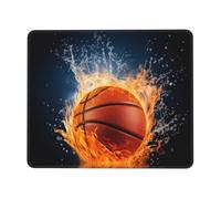 Tappetino per mouse con motivo basket sul fuoco e fiamme d'acqua, 25,4 x 30,5 cm, tappetino per mouse personalizzato, tappetino per mouse da gioco, impermeabile, lavabile in tessuto Lycra, base in