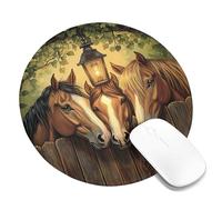 Tappetino per mouse con motivo di una famiglia di cavalli, con recinzione in legno, design rustico con cavalli marroni e lanterna, perfetto per uso autunnale a casa e in ufficio, antiscivolo, lavabile