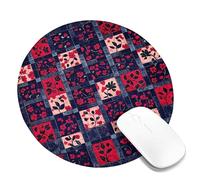 Tappetino per mouse con motivo floreale patchwork, colore rosso navy, antiscivolo, lavabile, per casa, ufficio, computer, laptop, perfetto per primavera ed estate, rotondo, 20,3 x 20,3 cm