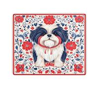 Tappetino per mouse con motivo floreale Shih Tzu, rosso e blu, con bordo cucito, tappetino per mouse in gomma antiscivolo lavabile, tappetino per mouse da gioco per casa e ufficio, quadrato, 20 x 25