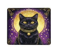 Tappetino per mouse con motivo gatto mistico, occhi dorati su sfondo di luna viola, design elegante strega per Halloween, ufficio e casa, tappetino per mouse da gioco antiscivolo, quadrato, 20,3 x