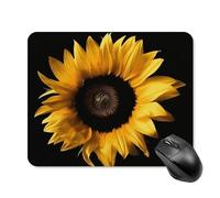 Tappetino per mouse con motivo girasole su sfondo nero, con bordo cucito, in tessuto lavabile, antiscivolo, design perfetto per videogiochi, laptop, lavoro in ufficio