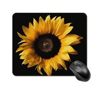 Tappetino per mouse con motivo girasole su sfondo nero, con bordo cucito, in tessuto lavabile, antiscivolo, design perfetto per videogiochi, laptop, lavoro in ufficio