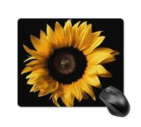 Tappetino per mouse con motivo girasole su sfondo nero, con bordo cucito, in tessuto lavabile, antiscivolo, design perfetto per videogiochi, laptop, lavoro in ufficio