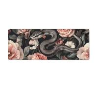 Tappetino per mouse con motivo "Il serpente nero è nel grande fiore", con base in gomma antiscivolo e bordi cuciti, per gaming, PC, desktop, grande, 30 x 80 cm