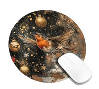 Tappetino per mouse con motivo natalizio con uccelli che volano, nero e oro, con bordo cucito, antiscivolo, lavabile, tappetino per mouse da gioco per casa e ufficio, computer portatile, rotondo, 20,3