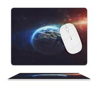 Tappetino per mouse con motivo pianeta terra e spazio, design di alta qualità, tappetino per mouse per computer, bordi cuciti, impermeabile, per giocatori, ufficio e casa, tappetino per mouse quadrato