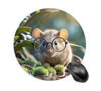 Tappetino per mouse con occhiali con guinea, divertente, rotondo, in gomma antiscivolo, accessorio da scrivania per computer portatile, 19 x 20 cm, per ufficio e uso domestico