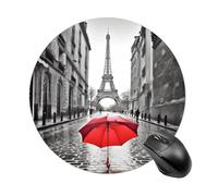 Tappetino per mouse con ombrello rosso e Torre Eiffel, rotondo, antiscivolo, impermeabile, con base in gomma, carino per lavoro, ufficio, casa, gioco, laptop, uomini e donne, di piccole dimensioni, 7,
