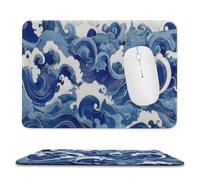 Tappetino per mouse con onde blu e bianche vorticose, arte giapponese, piccoli tappetini per mouse per computer da ufficio per scrivania e laptop, con base in gomma antiscivolo, tappetino per mouse da