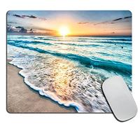 Tappetino per mouse con onde oceaniche tropicali, per spiaggia di mare e oceano, con base in gomma antiscivolo personalizzata, per mouse senza fili, 9,5 × 7,9 × 0,30,5 cm