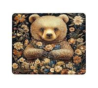 Tappetino per mouse con orsetto floreale, design vintage marrone, antiscivolo, per uso domestico e ufficio, scelta perfetta per primavera ed estate, quadrato, 20,3 x 25,4 cm
