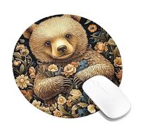 Tappetino per mouse con orsetto floreale, design vintage marrone, antiscivolo, per uso domestico e ufficio, scelta perfetta per primavera ed estate, rotondo, 20,3 x 20,3 cm