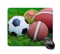 Tappetino per mouse con palline sportive sull'erba con bordo cucito, tappetino per mouse di alta qualità, panno lavabile, tappetino per mouse in gomma antiscivolo, design perfetto per giochi, laptop