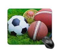 Tappetino per mouse con palline sportive sull'erba con bordo cucito, tappetino per mouse di alta qualità, panno lavabile, tappetino per mouse in gomma antiscivolo, design perfetto per giochi, laptop