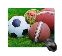 Tappetino per mouse con palline sportive sull'erba con bordo cucito, tappetino per mouse di alta qualità, panno lavabile, tappetino per mouse in gomma antiscivolo, design perfetto per giochi, laptop