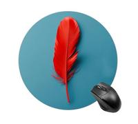 Tappetino per mouse con piume rosse, rotondo, antiscivolo, impermeabile, con base in gomma, carino per lavoro, ufficio, casa, gioco, laptop, uomini e donne, di piccole dimensioni, 7,8 x 7,8 pollici.