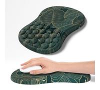 Tappetino per mouse con poggiapolsi, tappetino ergonomico per alleviare il dolore nel tunnel carpale, memory foam con base in gomma antiscivolo, per computer, laptop, desktop (foglia verde)