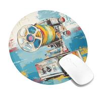 Tappetino per mouse con proiettore di film vintage, design cinematografico retrò colorato, antiscivolo, lavabile, per casa e ufficio, scelta perfetta per gli amanti del cinema, rotondo, 20,3 x 20,3 cm