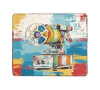 Tappetino per mouse con proiettore di film vintage, design cinematografico retrò colorato, antiscivolo, lavabile, per casa e ufficio, scelta perfetta per gli amanti del cinema, quadrato, 20,3 x 25,4