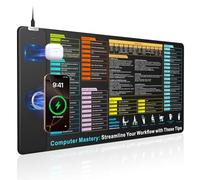 Tappetino per mouse con ricarica wireless con scorciatoie Excel formule, 80 x 40 cm, extra large, foglio di calcolo per ufficio, tappetino da scrivania, superficie ultra liscia, base antiscivolo