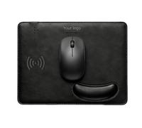 Tappetino Per Mouse Con Ricarica Wireless - Supporto Per Polso Ergonomico In Pelle PU Antiscivolo 28,5x21 Cm | Tappetino Da Scrivania Con Ricarica Wireless Da 15 W | Ţappetino Ṕer Mouse Çon Poggiapols