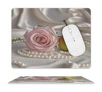 Tappetino per mouse con rose e perle, tappetino per mouse in pelle antiscivolo, impermeabile, con base in gomma antiscivolo, tappetino quadrato portatile, per computer, laptop, mouse 20,3 x 25,4 cm
