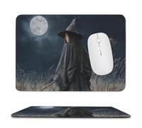 Tappetino per mouse con scopa che tiene la strega, fantasia scura, tappetino per mouse per computer da ufficio, per scrivania e laptop, con base in gomma antiscivolo, tappetino per mouse da gioco