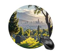 Tappetino per mouse con scritta "Cimitero fuori città", rotondo, antiscivolo, impermeabile, con base in gomma, carino, per lavoro, ufficio, casa, gioco, laptop, uomini e donne, di piccole dimensioni,