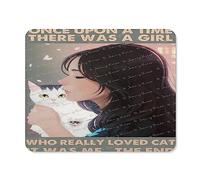 Tappetino per mouse con scritta "Once Upon A Time There was a Girl Who Really Loved Cats", piccolo tappetino per mouse testurizzato di alta qualità, 20,3 x 25,4 cm, bordo cucito, antiscivolo, per