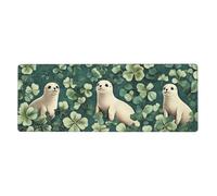 Tappetino per mouse con scritta "Seals in the Green Leafes", grande tappetino per mouse con base in gomma antiscivolo e bordi cuciti, per gaming, PC, desktop, grande, 30 x 80 cm
