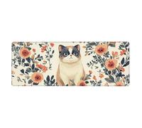 Tappetino per mouse con scritta "The Yellow Cat Is Among The Flowers", con base in gomma antiscivolo e bordi cuciti, per gaming, PC, desktop, grande, 30 x 80 cm