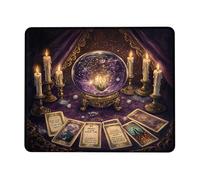 Tappetino per mouse con sfera di cristallo, motivo astrologia viola con candele e tarocchi, antiscivolo, lavabile, tappetino per mouse da gioco per casa e ufficio, quadrato, 20 x 25 cm