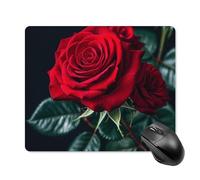Tappetino per mouse con sfondo nero e rosa rossa con bordo cucito, tappetino per mouse di alta qualità, panno lavabile, tappetino per mouse in gomma antiscivolo, design perfetto per giochi, laptop